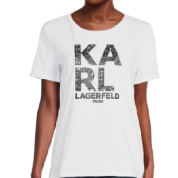 Nwt Karl Lagerfeld Graphic embellished Print T-Shirt - Picture 2 of 7
